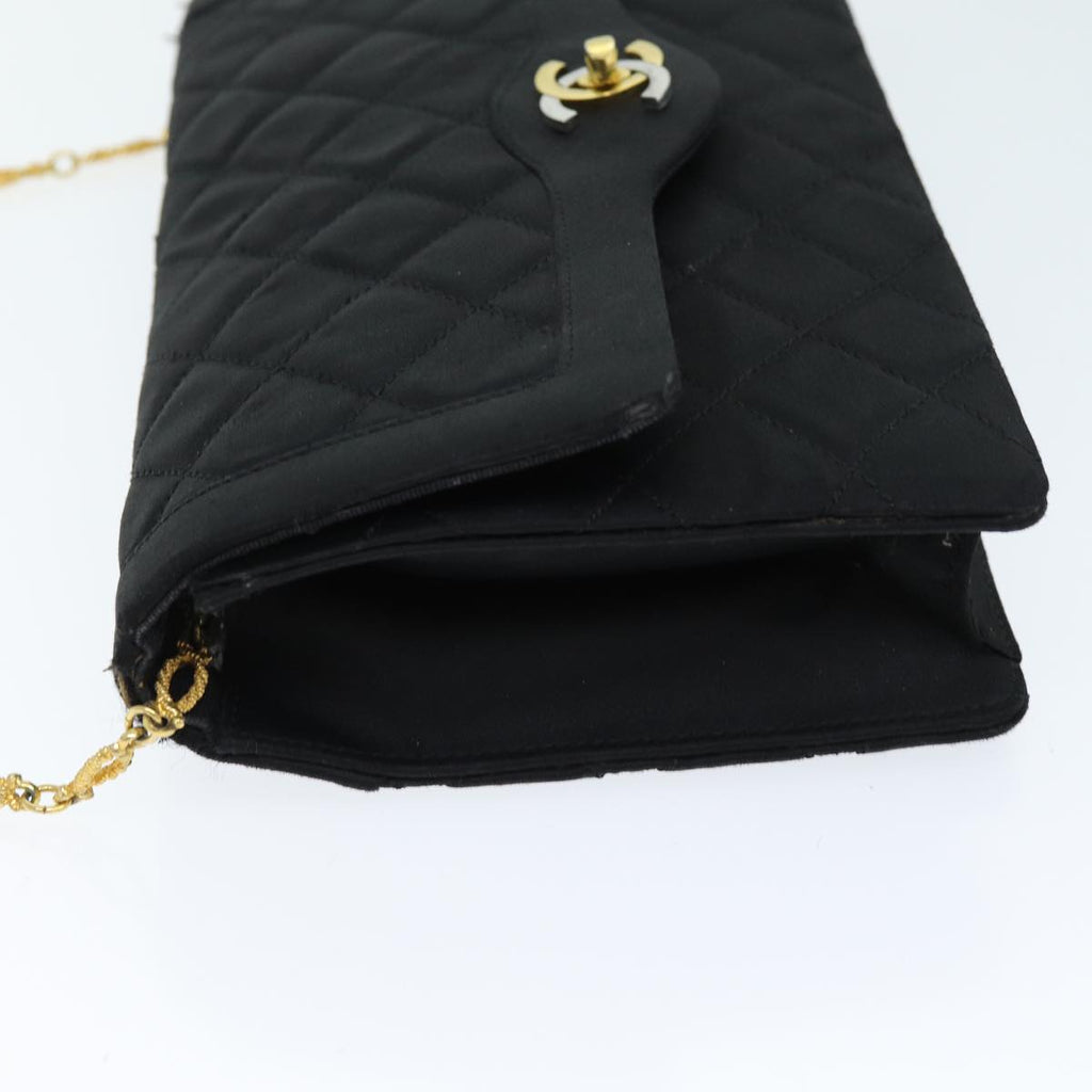 CHANEL Matelasse Chain Shoulder Bag Satin Paris limited Black CC 74757A