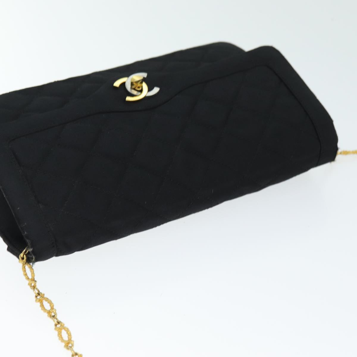 CHANEL Matelasse Chain Shoulder Bag Satin Paris limited Black CC 74757A