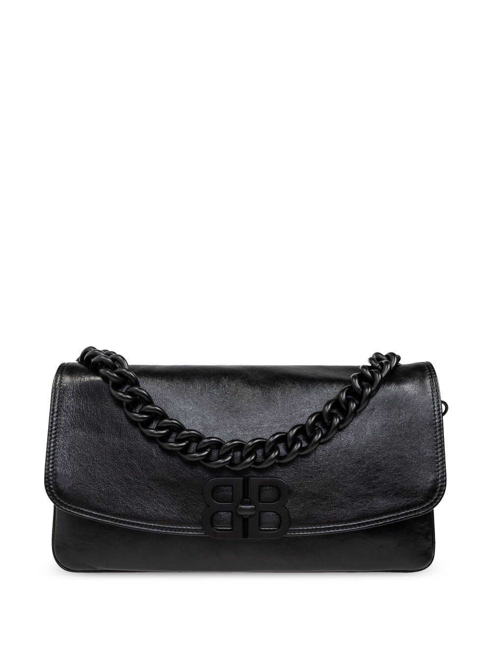 SOFT FLAP M BLACK BAG WITH BB LOGO CHAIN