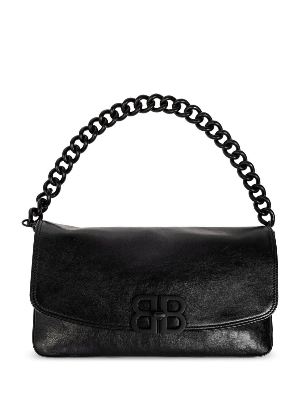 SOFT FLAP M BLACK BAG WITH BB LOGO CHAIN