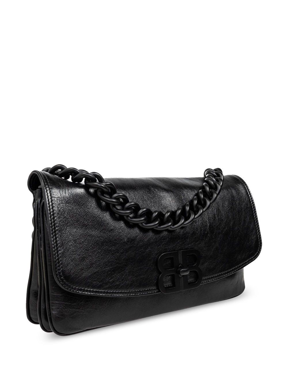 SOFT FLAP M BLACK BAG WITH BB LOGO CHAIN