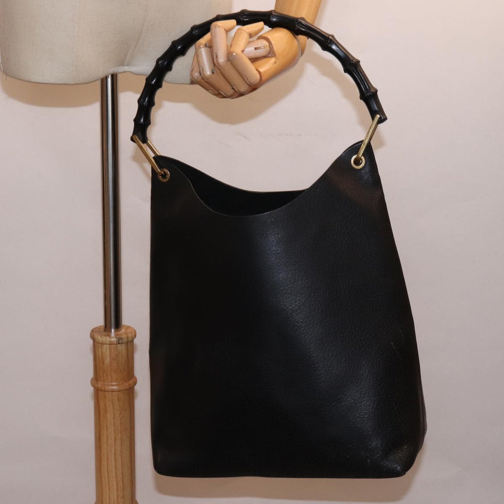 GUCCI Bamboo Hand Bag Leather Black 001 1013 1881 74861