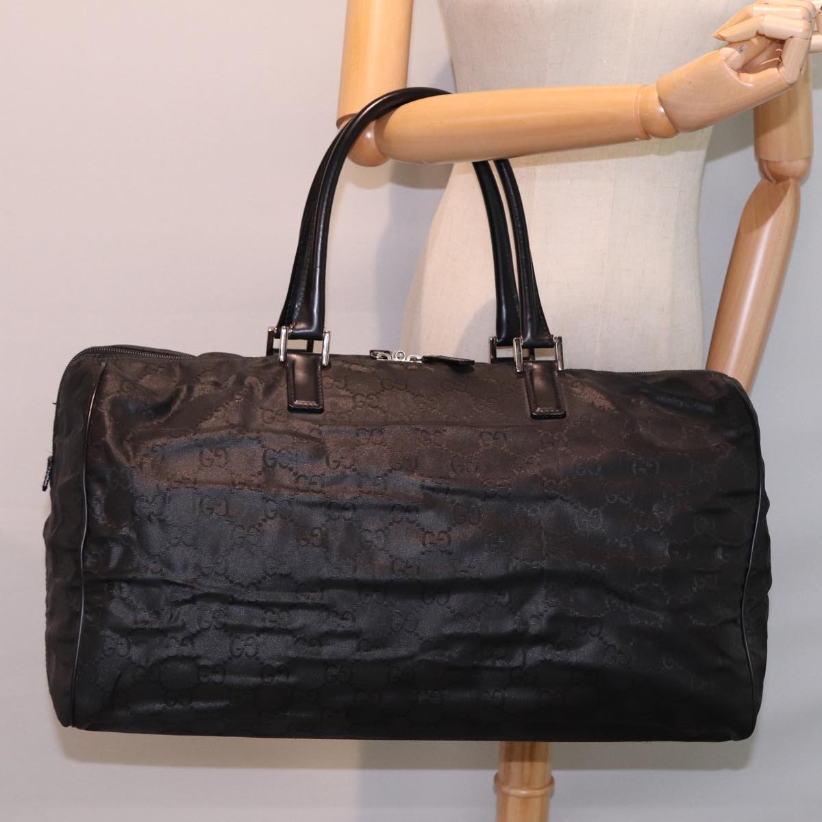 GUCCI GG Canvas Boston Bag Nylon Black 012 0383 74865
