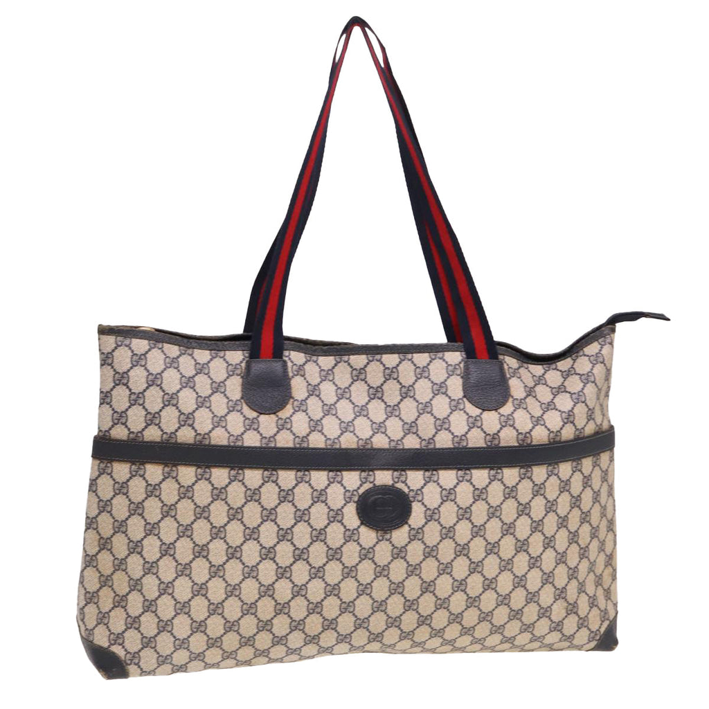 GUCCI GG Supreme Sherry Line Shoulder Bag PVC Leather Navy Red 74871