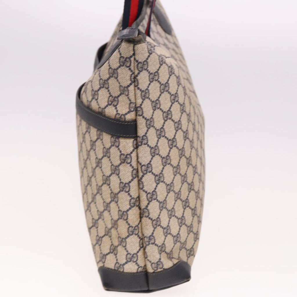 GUCCI GG Supreme Sherry Line Shoulder Bag PVC Leather Navy Red 74871