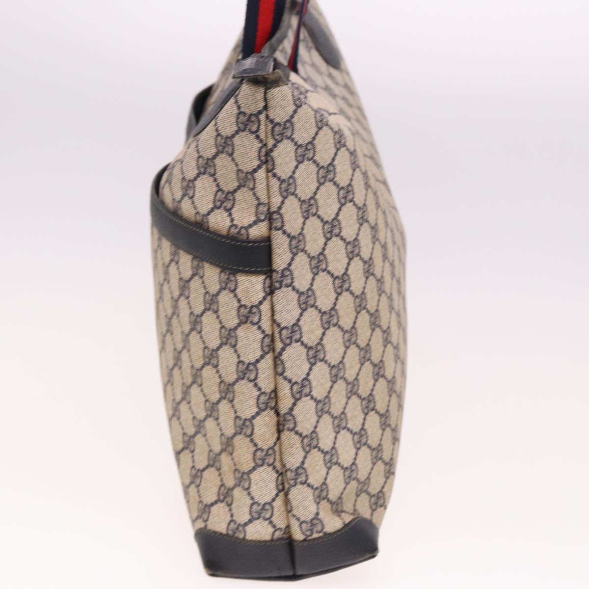 GUCCI GG Supreme Sherry Line Shoulder Bag PVC Leather Navy Red 74871