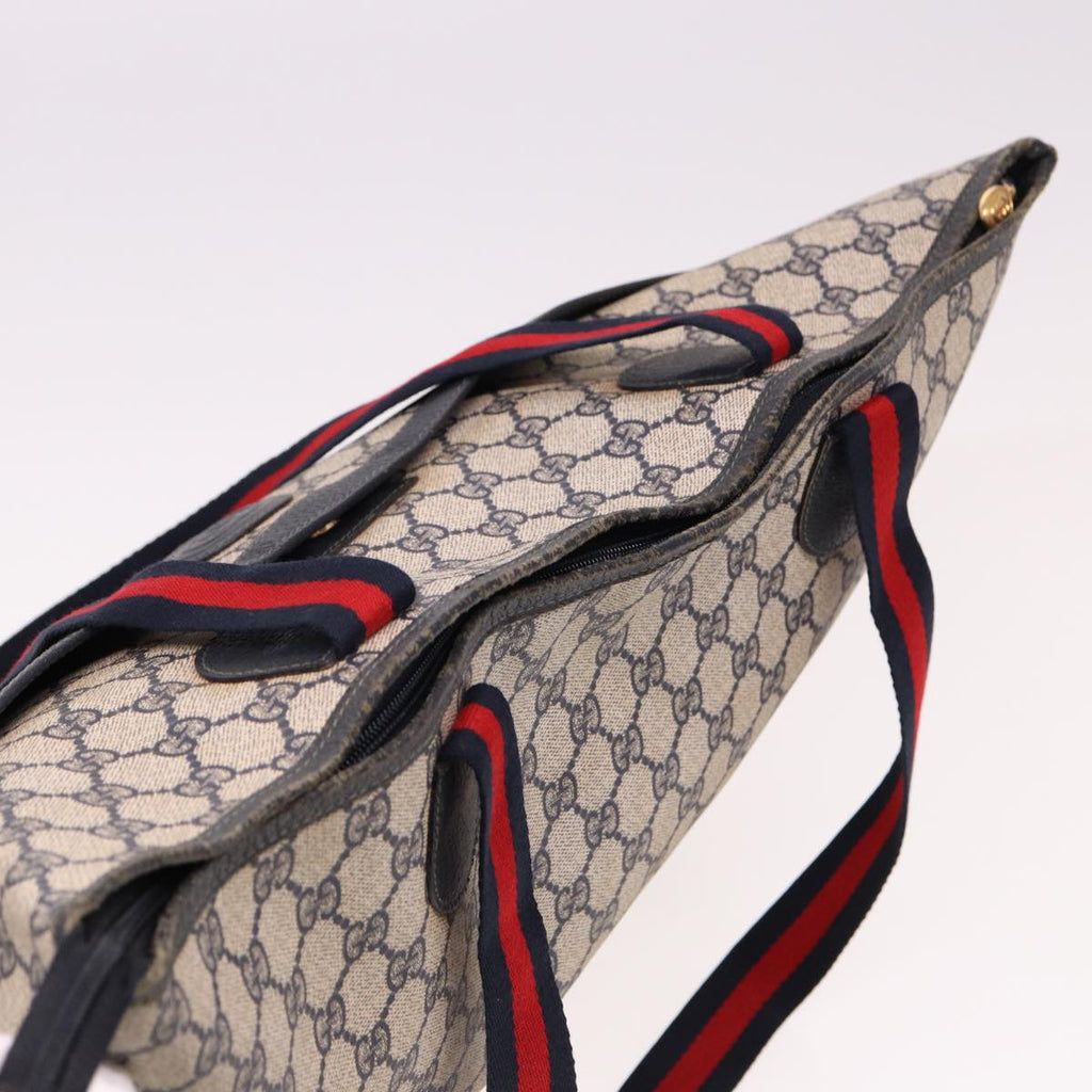 GUCCI GG Supreme Sherry Line Shoulder Bag PVC Leather Navy Red 74871