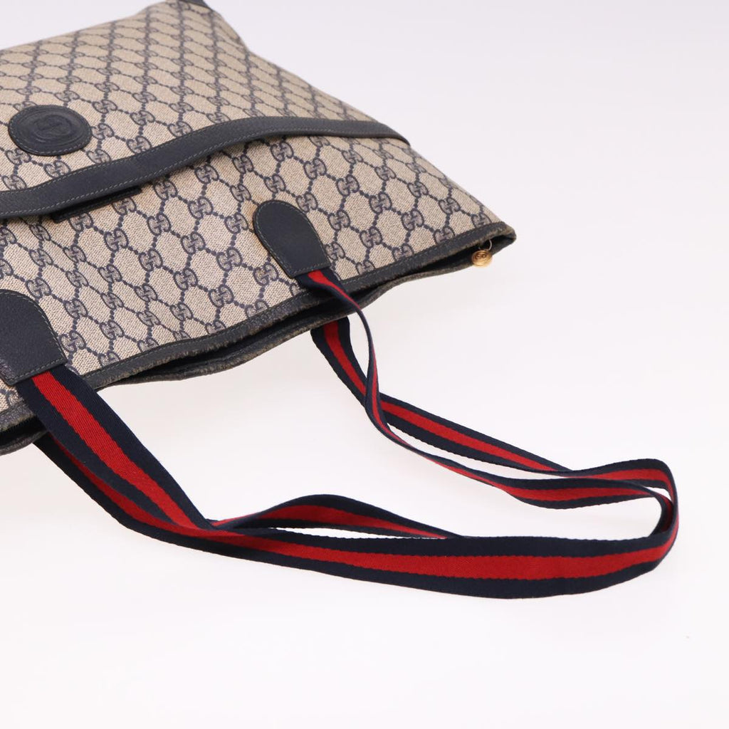 GUCCI GG Supreme Sherry Line Shoulder Bag PVC Leather Navy Red 74871