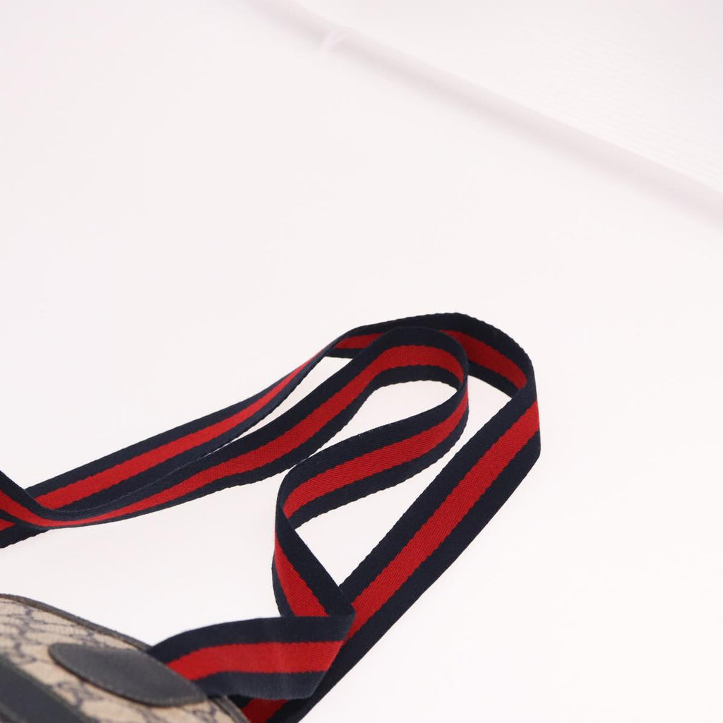 GUCCI GG Supreme Sherry Line Shoulder Bag PVC Leather Navy Red 74871