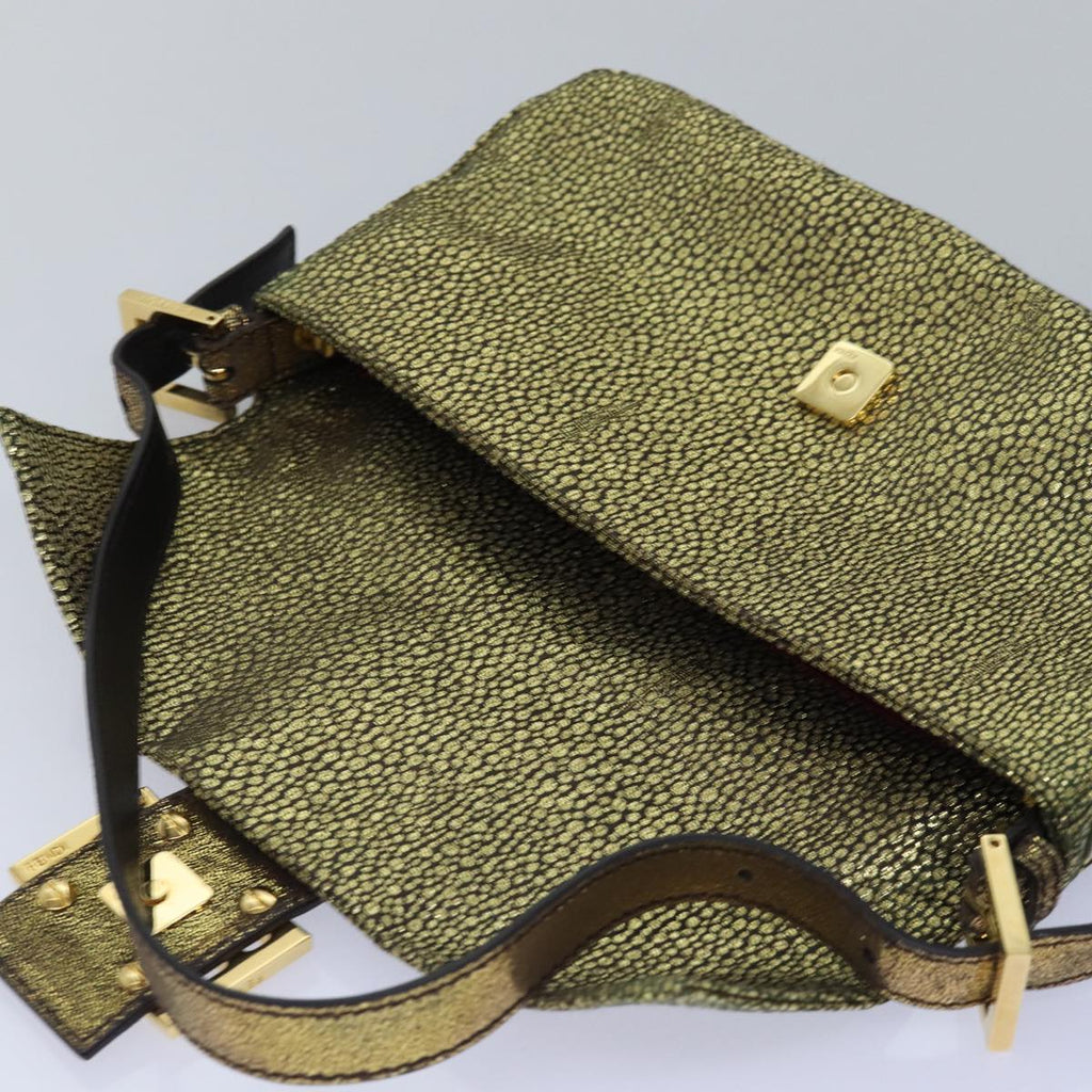 FENDI Mamma Baguette Shoulder Bag Canvas Gold Tone 40883613 74891A