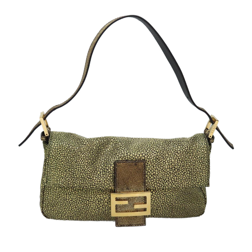 FENDI Mamma Baguette Shoulder Bag Canvas Gold Tone 40883613 74891A