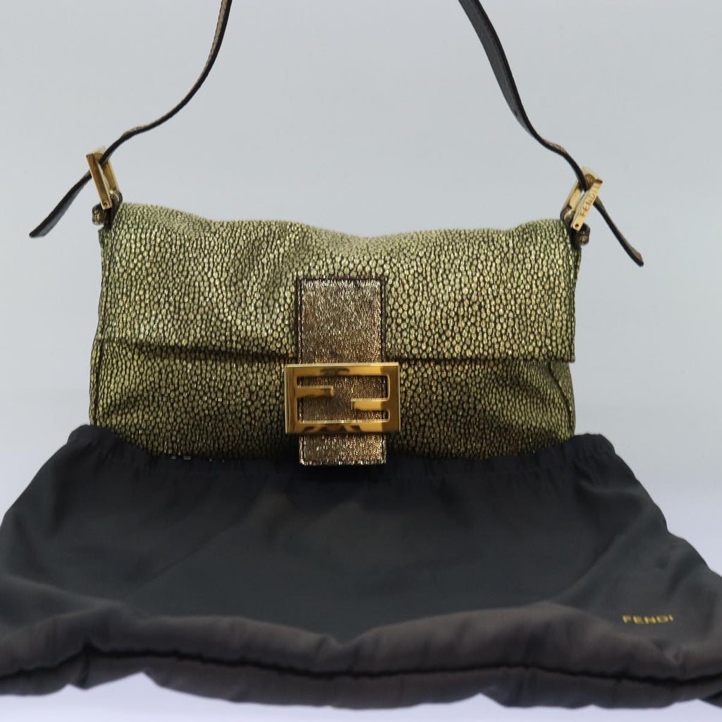FENDI Mamma Baguette Shoulder Bag Canvas Gold Tone 40883613 74891A