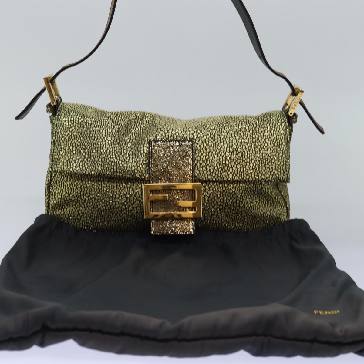 FENDI Mamma Baguette Shoulder Bag Canvas Gold Tone 40883613 74891A