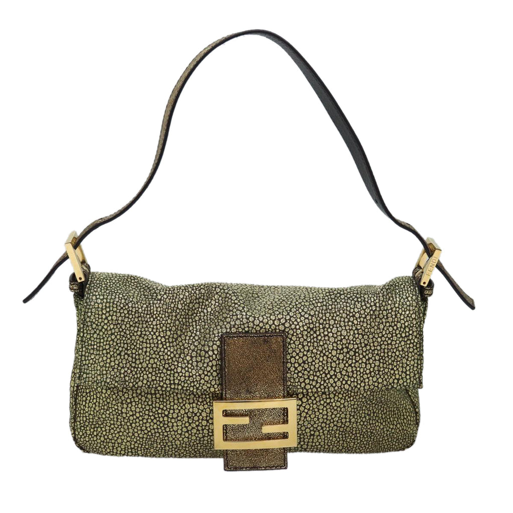 FENDI Mamma Baguette Shoulder Bag Canvas Gold Tone 40883613 74891A