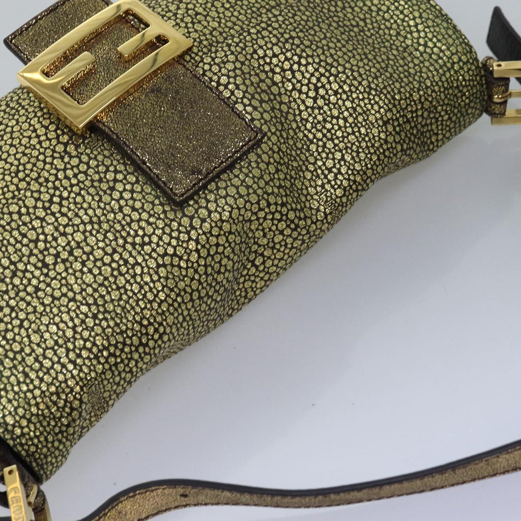 FENDI Mamma Baguette Shoulder Bag Canvas Gold Tone 40883613 74891A