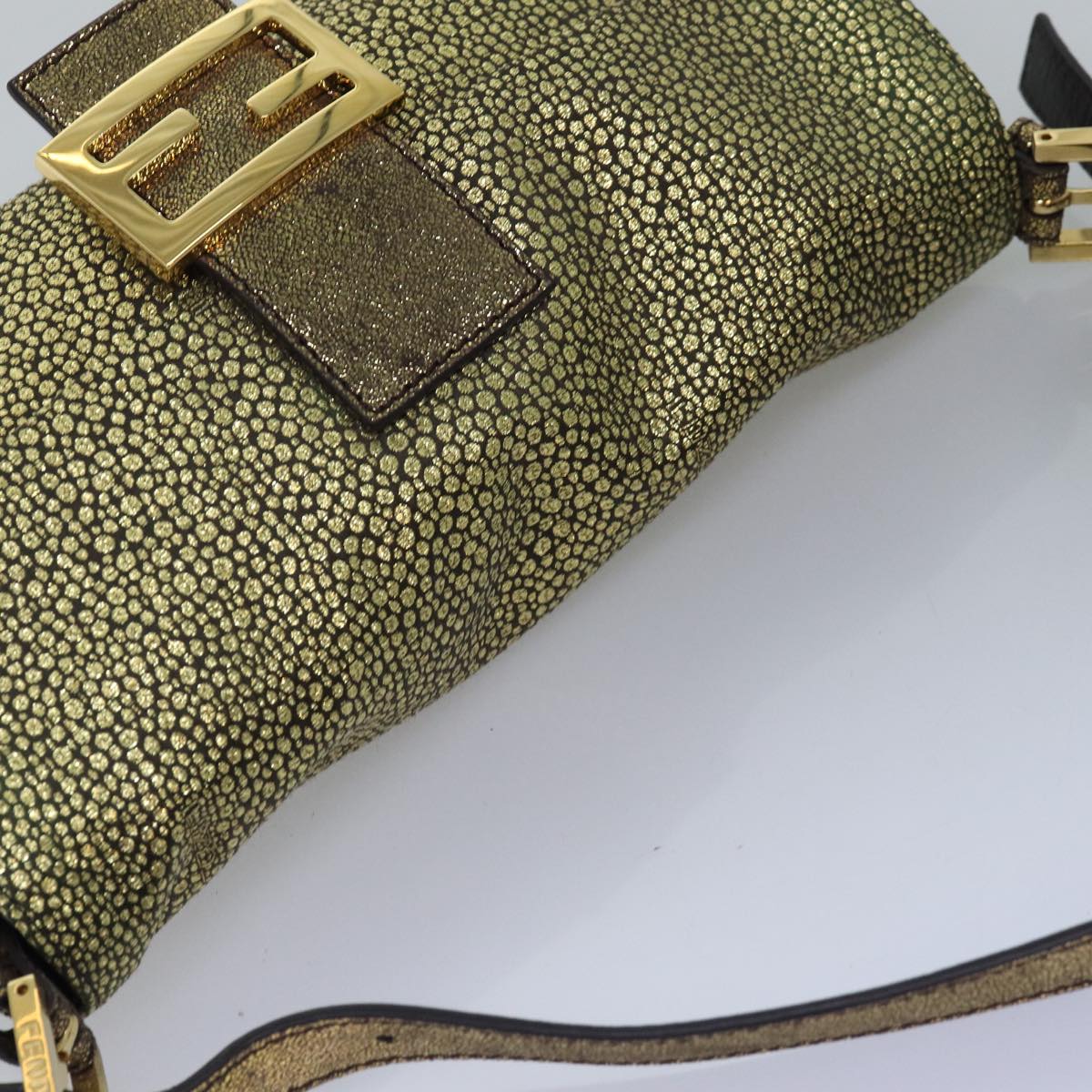 FENDI Mamma Baguette Shoulder Bag Canvas Gold Tone 40883613 74891A