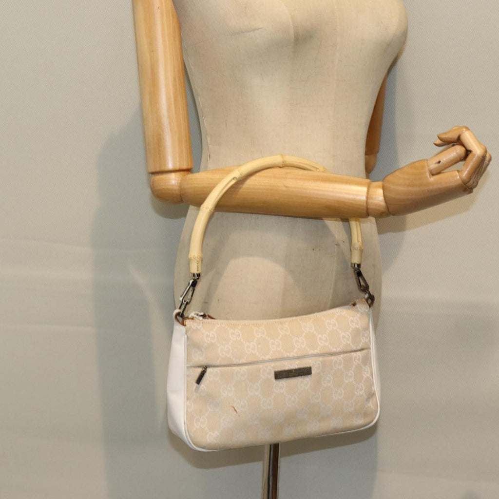 GUCCI Bamboo GG Canvas Hand Bag White 001 3870 74977