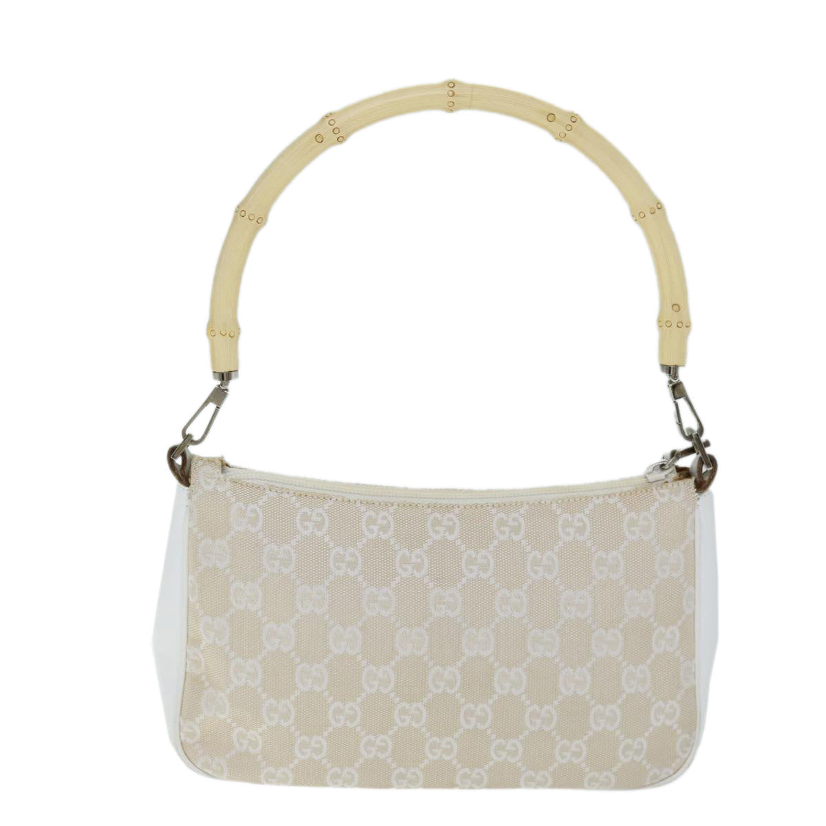 GUCCI Bamboo GG Canvas Hand Bag White 001 3870 74977
