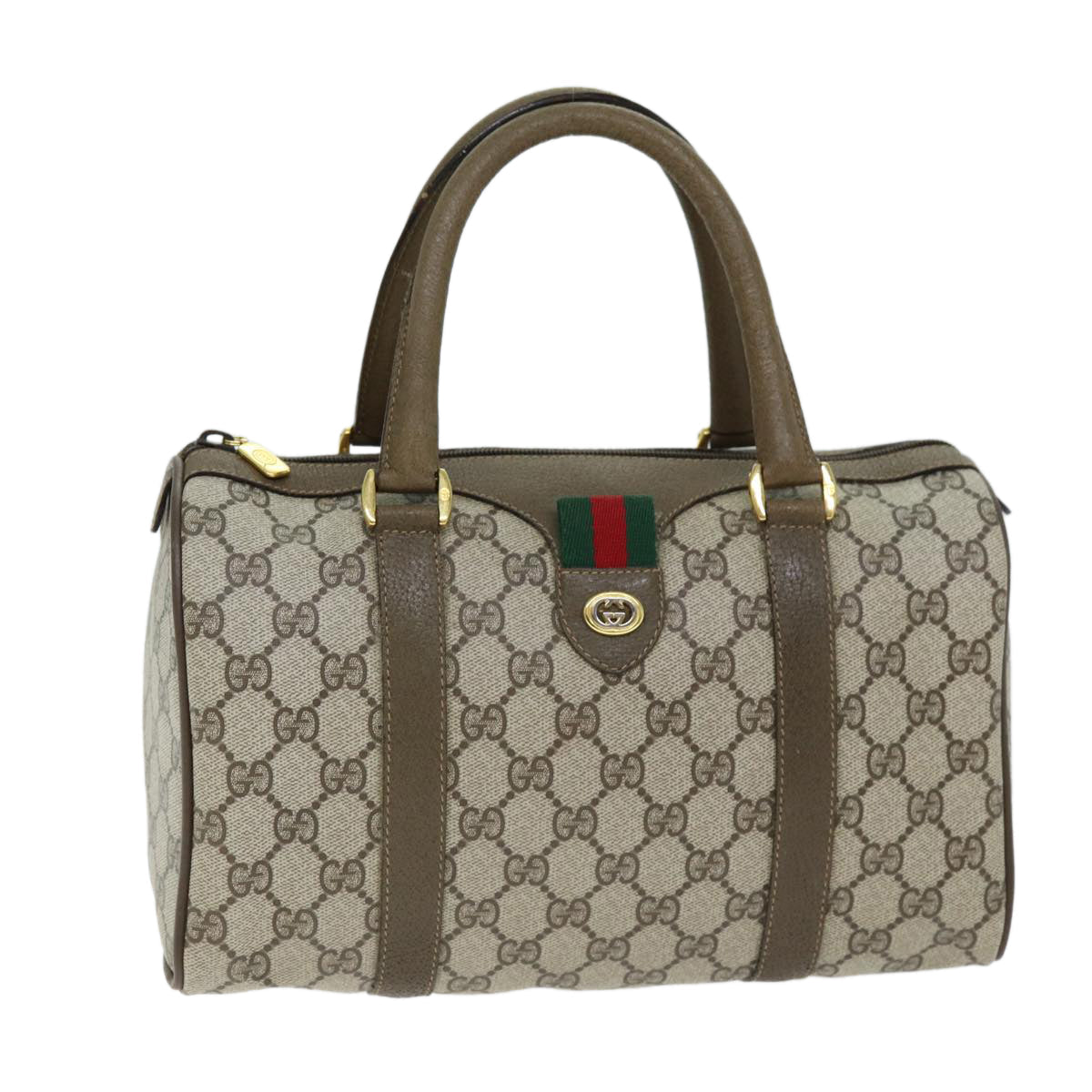 GUCCI GG Supreme Web Sherry Line Boston Bag PVC Beige Red 116 02 006 74990
