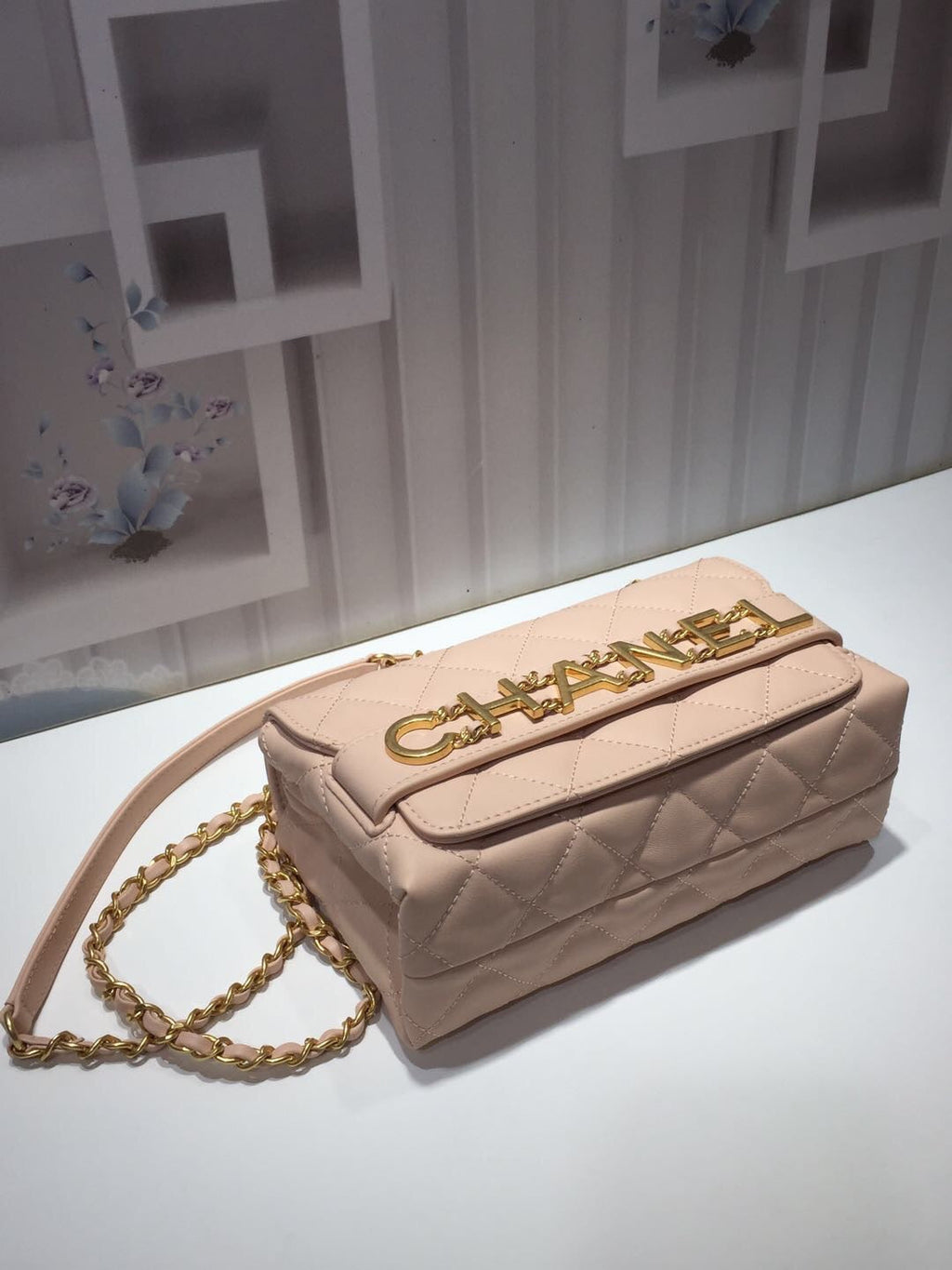 CHLFront Logo Small Flap Bag Gold Hardware Creme For Women, Women’s Handbags, Shoulder Bags 8.2in/21cm AS1490