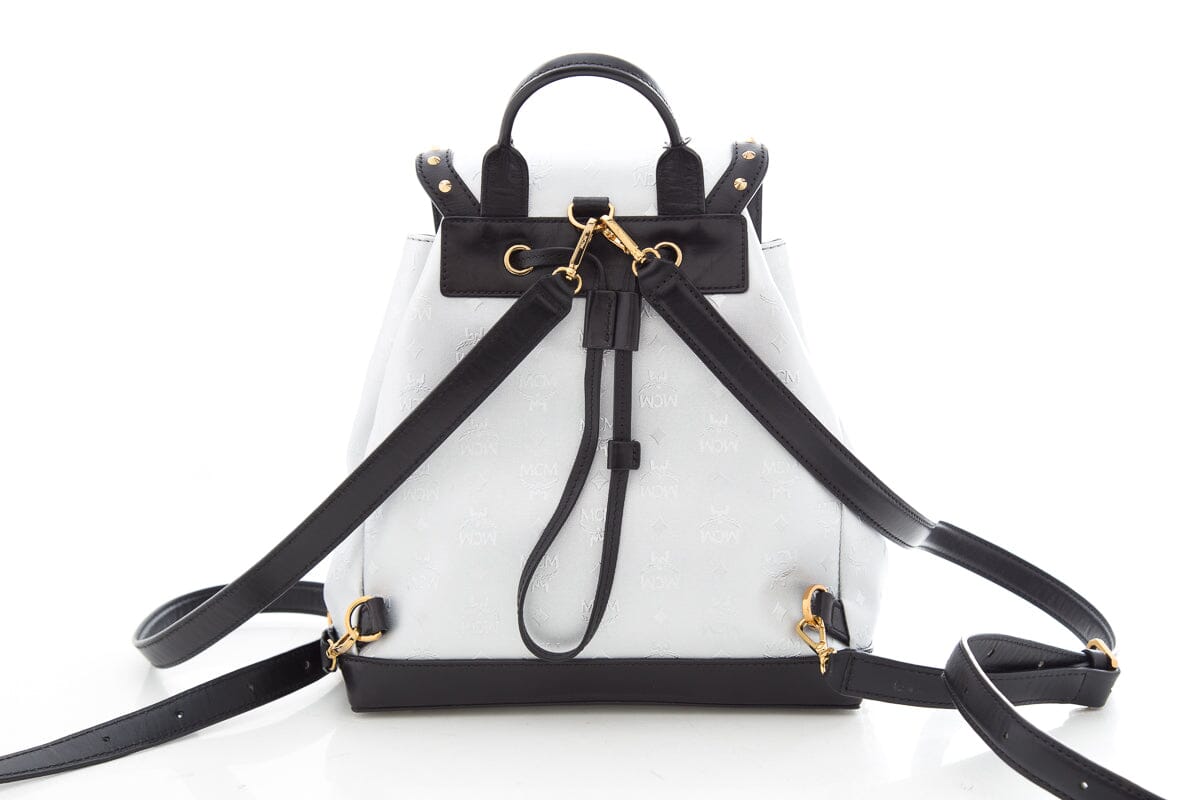 MCM Silver & Black Studded Small Backpack