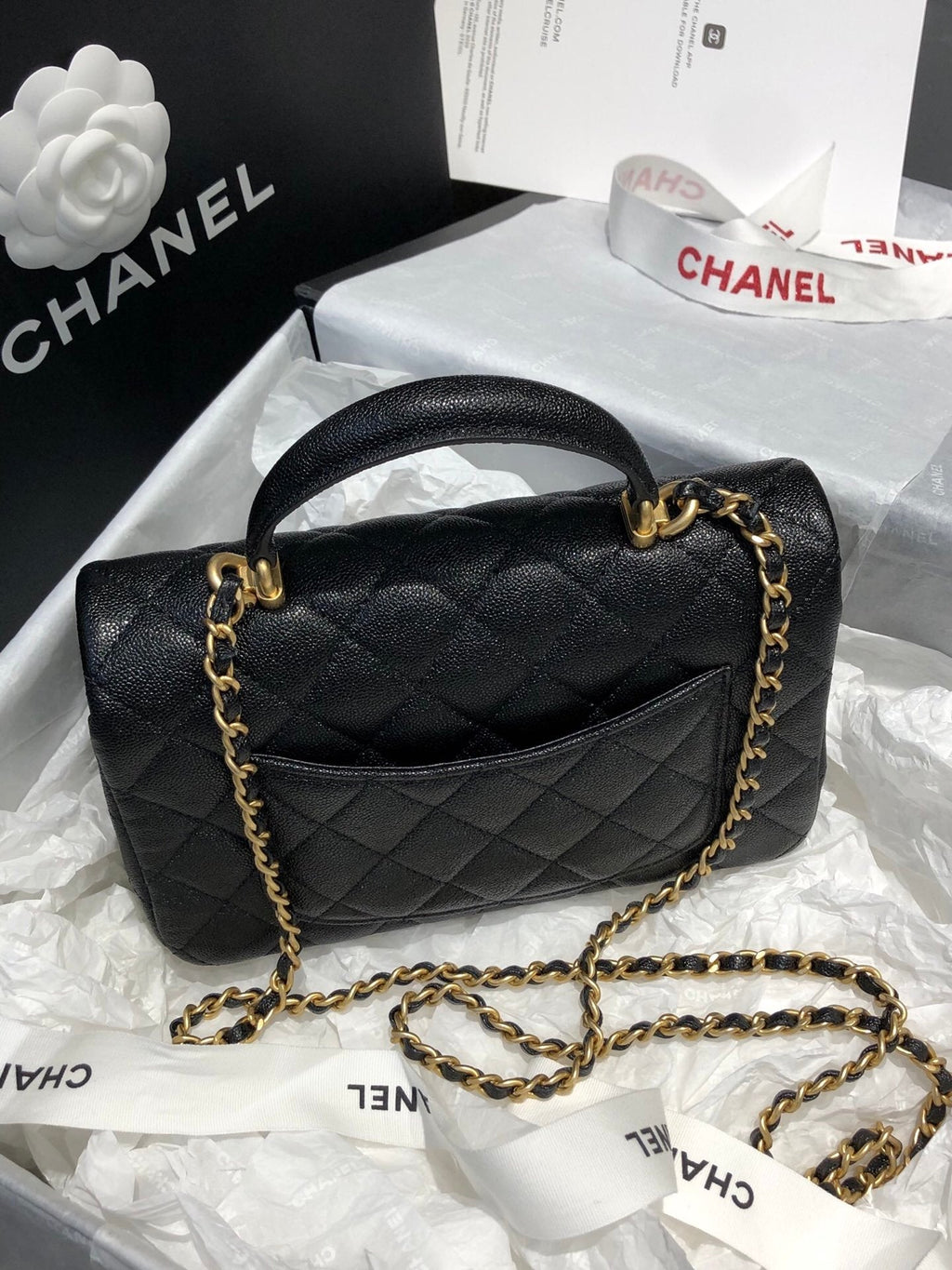 CHLMini GlamIap Bag With Top Handle Black For Women 7.8in/20cm
