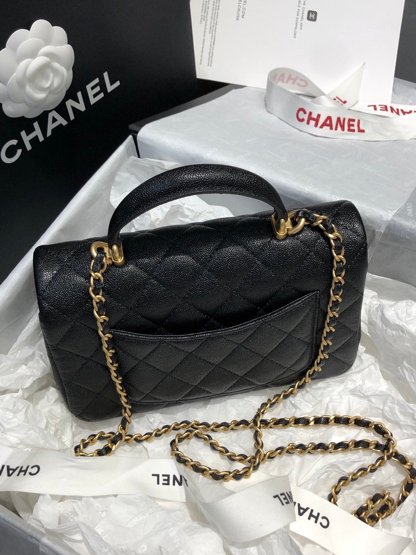 CHLMini GlamIap Bag With Top Handle Black For Women 7.8in/20cm