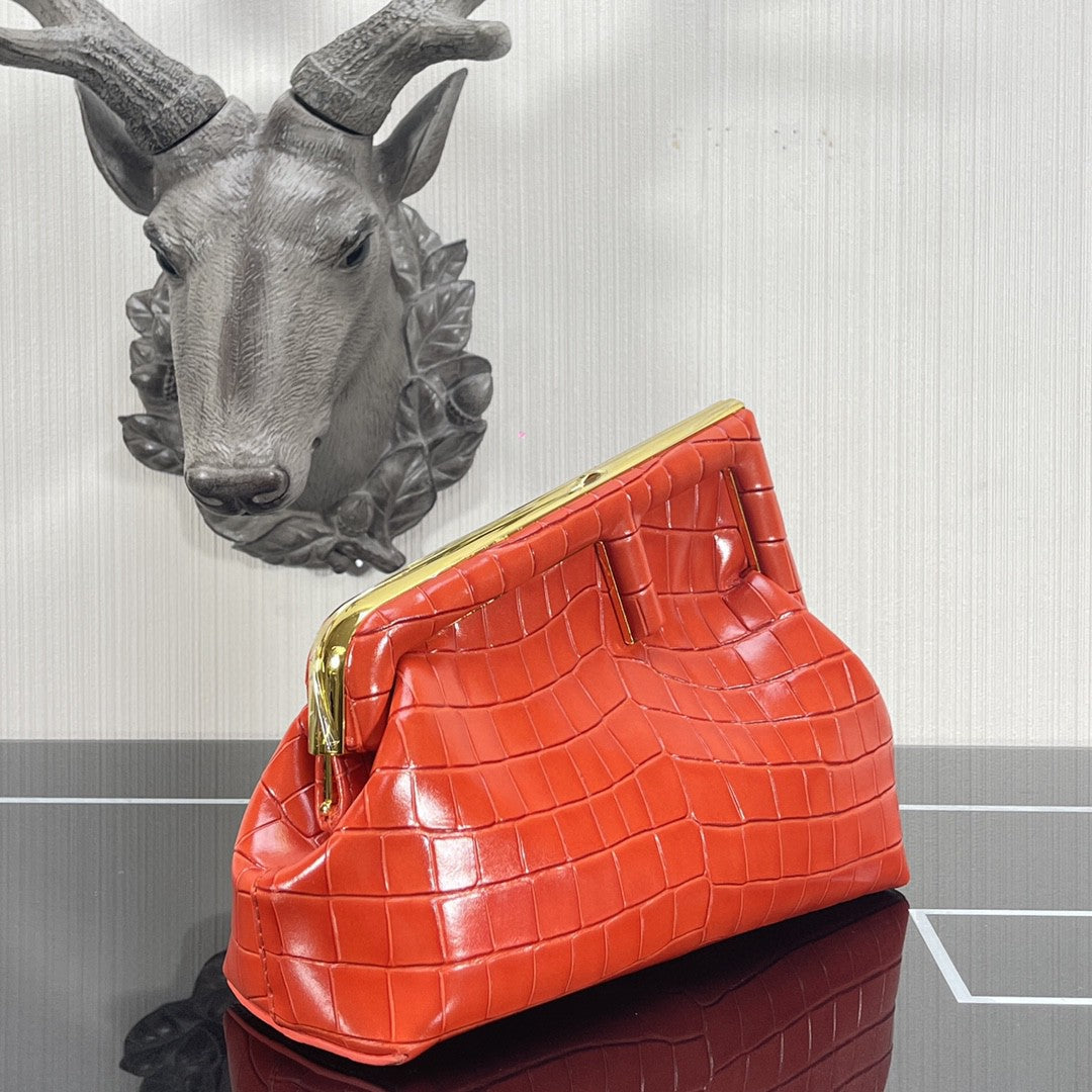 FI First Small Orange CrocoGLAMIle Bag For Woman 26cm/10in