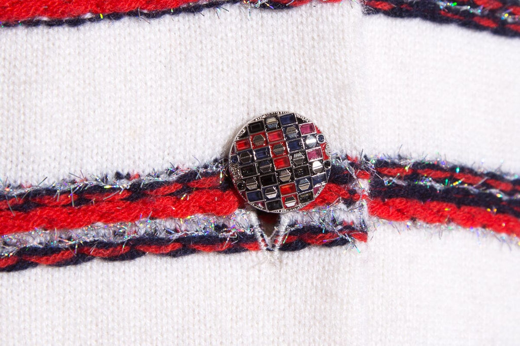 Chanel Red, White and Blue Cashmere Cardigan SZ 34