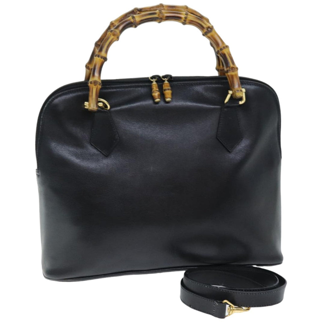 GUCCI Bamboo Hand Bag Leather 2way Black 000 1186 0289 75113