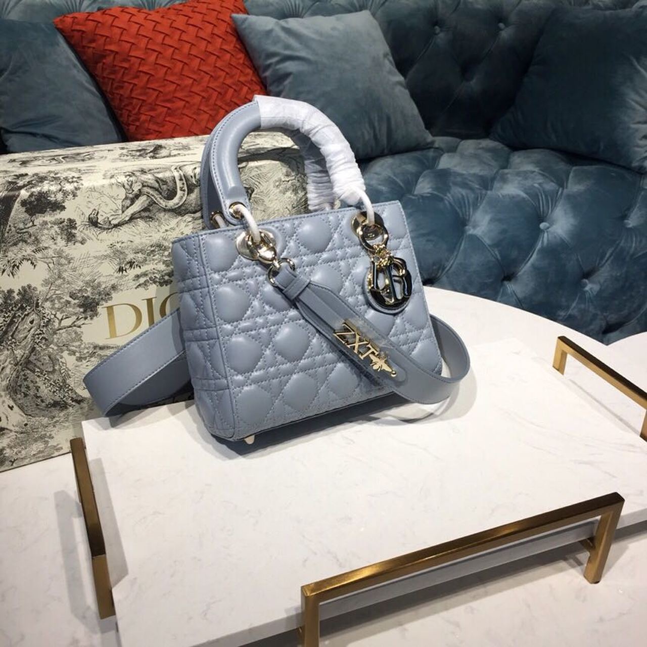 GLAMI Small Lady My ABCBag Denim Blue Cannage For Women 20cm/8in CD M0538OCAL_M90B