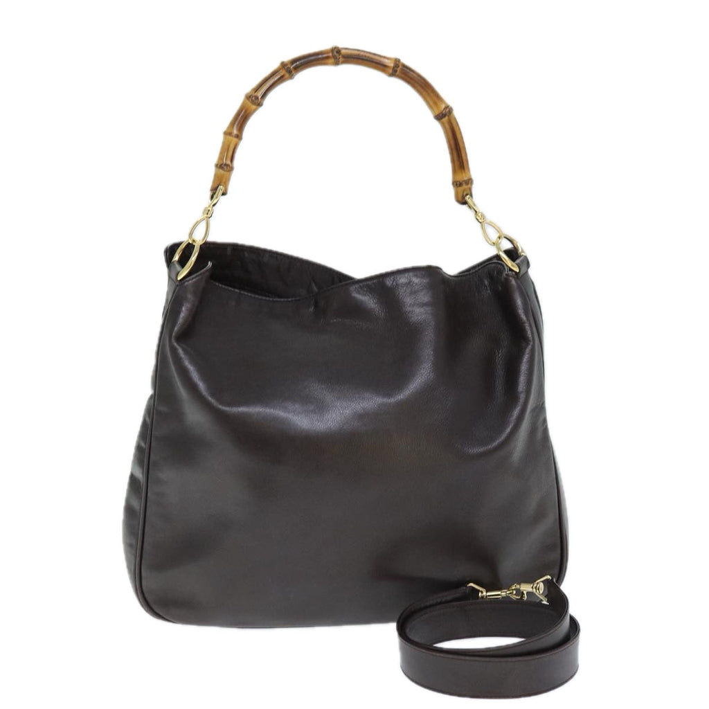 GUCCI Bamboo Shoulder Bag Leather 2way Brown 001 2113 1577 75114
