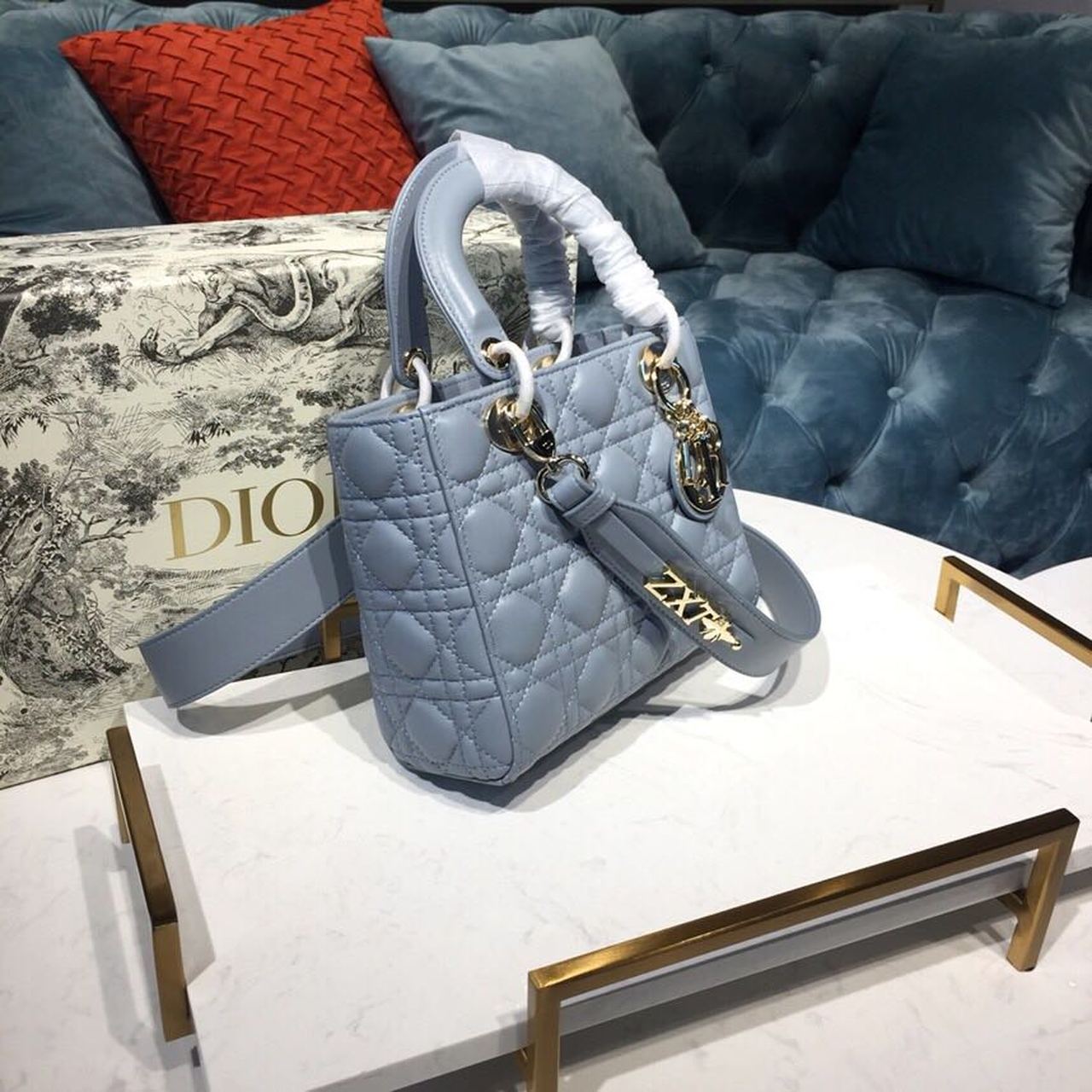 GLAMI Small Lady My ABCBag Denim Blue Cannage For Women 20cm/8in CD M0538OCAL_M90B