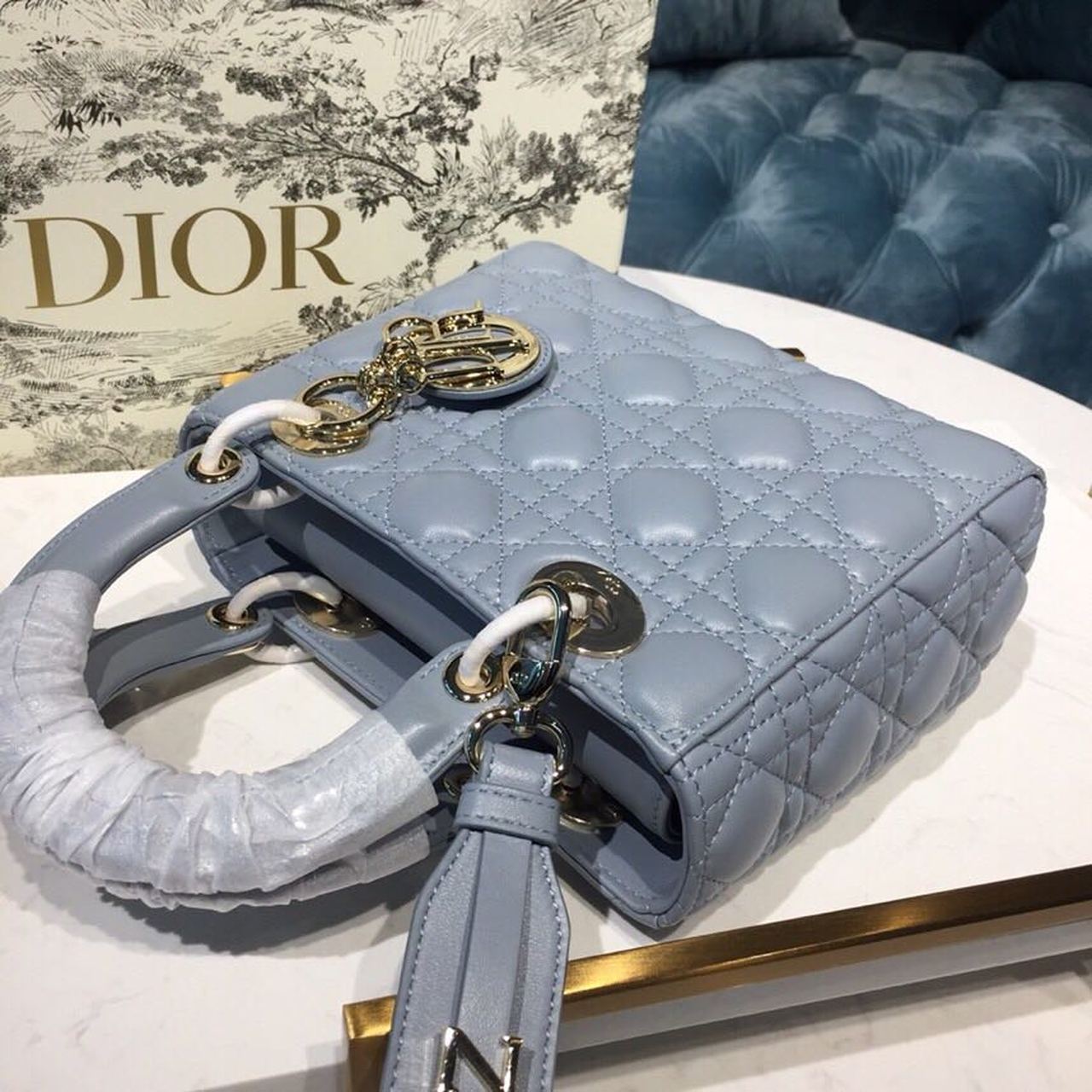 GLAMI Small Lady My ABCBag Denim Blue Cannage For Women 20cm/8in CD M0538OCAL_M90B