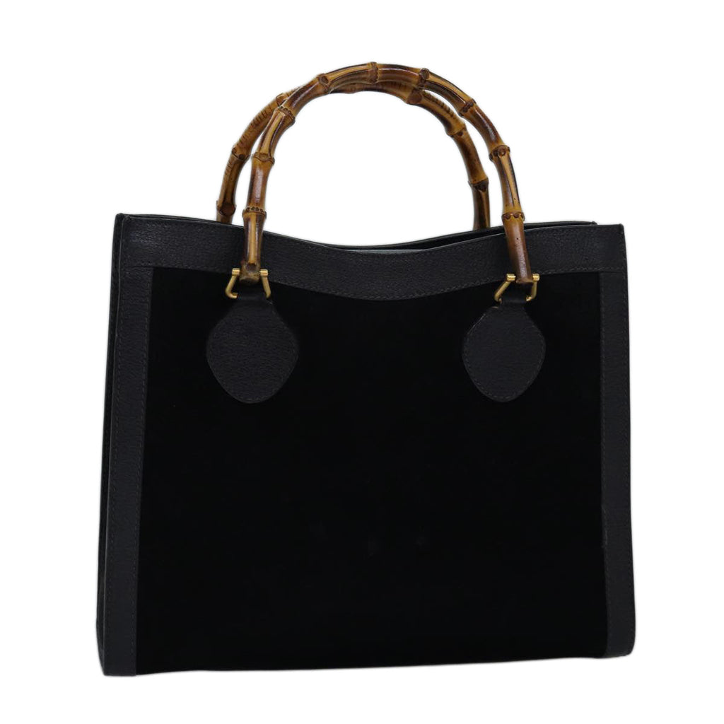 GUCCI Bamboo Tote Bag Suede Black 75117