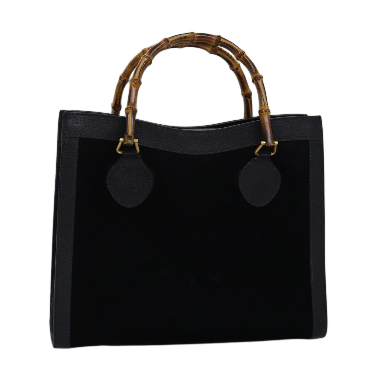 GUCCI Bamboo Tote Bag Suede Black 75117