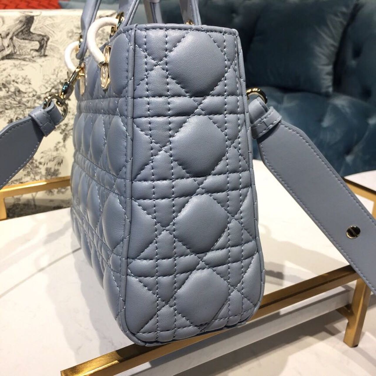 GLAMI Small Lady My ABCBag Denim Blue Cannage For Women 20cm/8in CD M0538OCAL_M90B