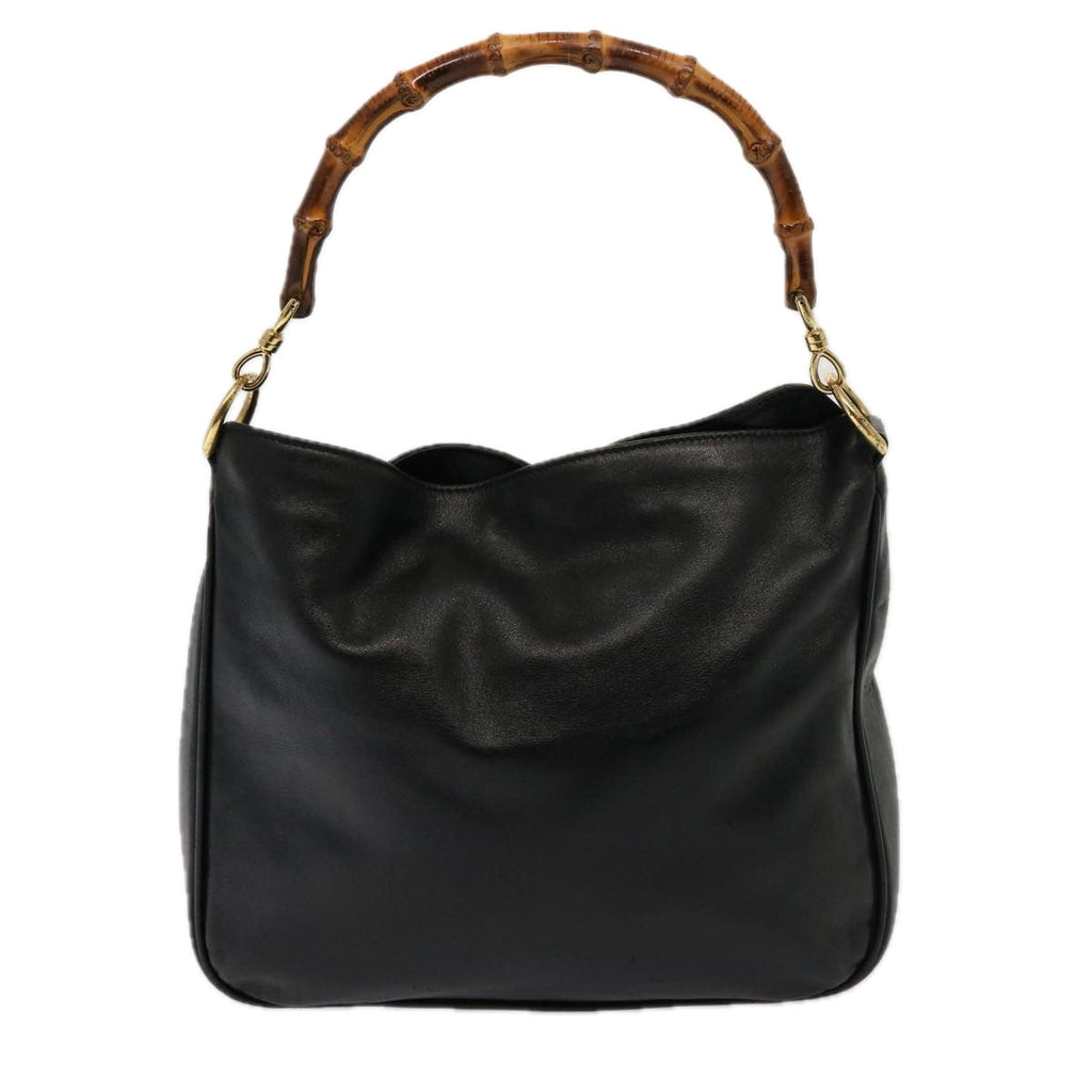 GUCCI Bamboo Hand Bag Leather 2way Black 001 123 1638 75140