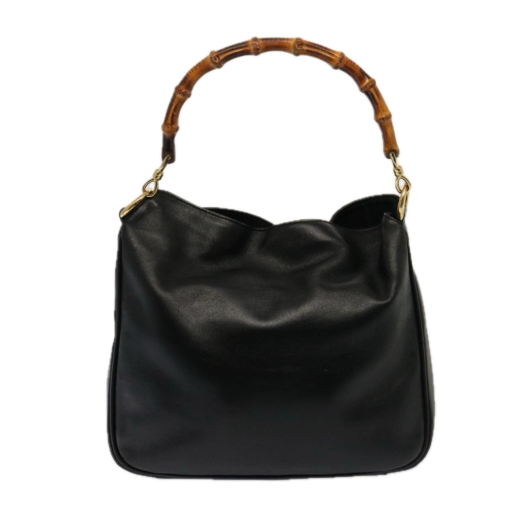 GUCCI Bamboo Hand Bag Leather 2way Black 001 123 1638 75140