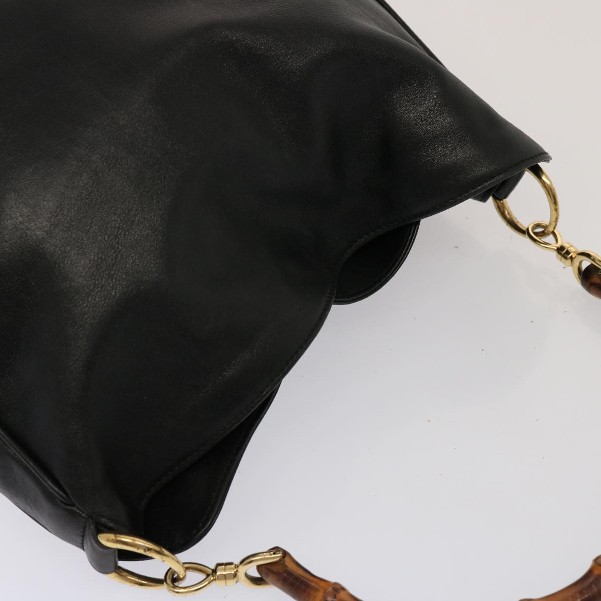 GUCCI Bamboo Hand Bag Leather 2way Black 001 123 1638 75140