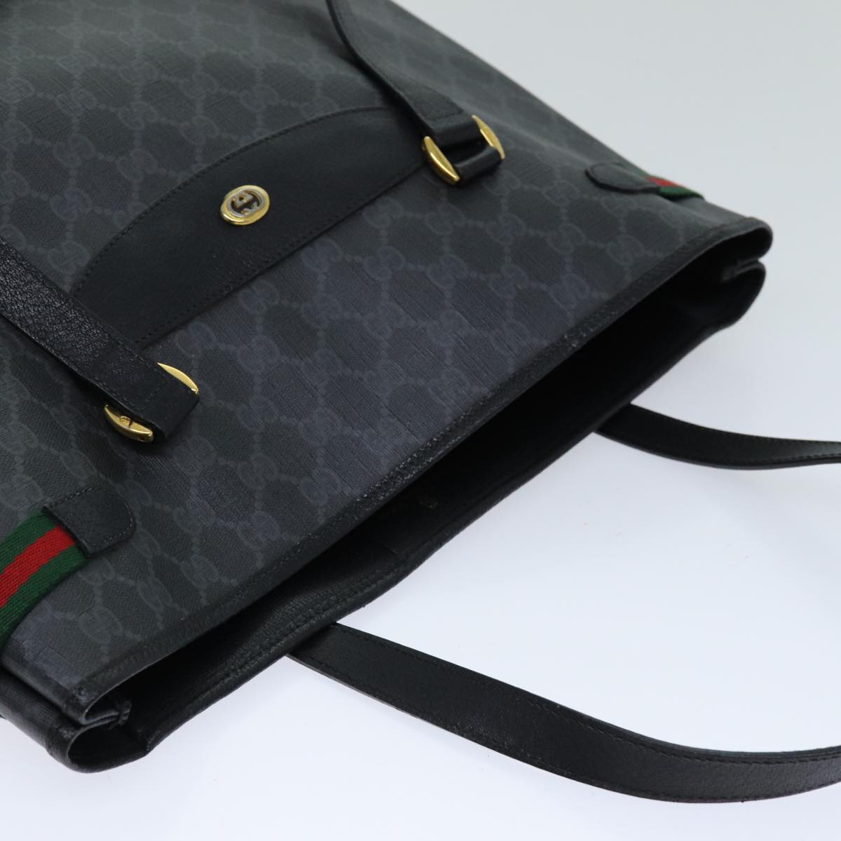 GUCCI GG Supreme Web Sherry Line Tote Bag PVC Red Black 39 02 091 75316
