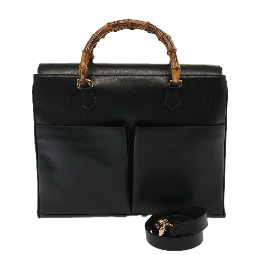 GUCCI Bamboo Tote Bag Leather 2way Black 002 2855 0322 0 75353