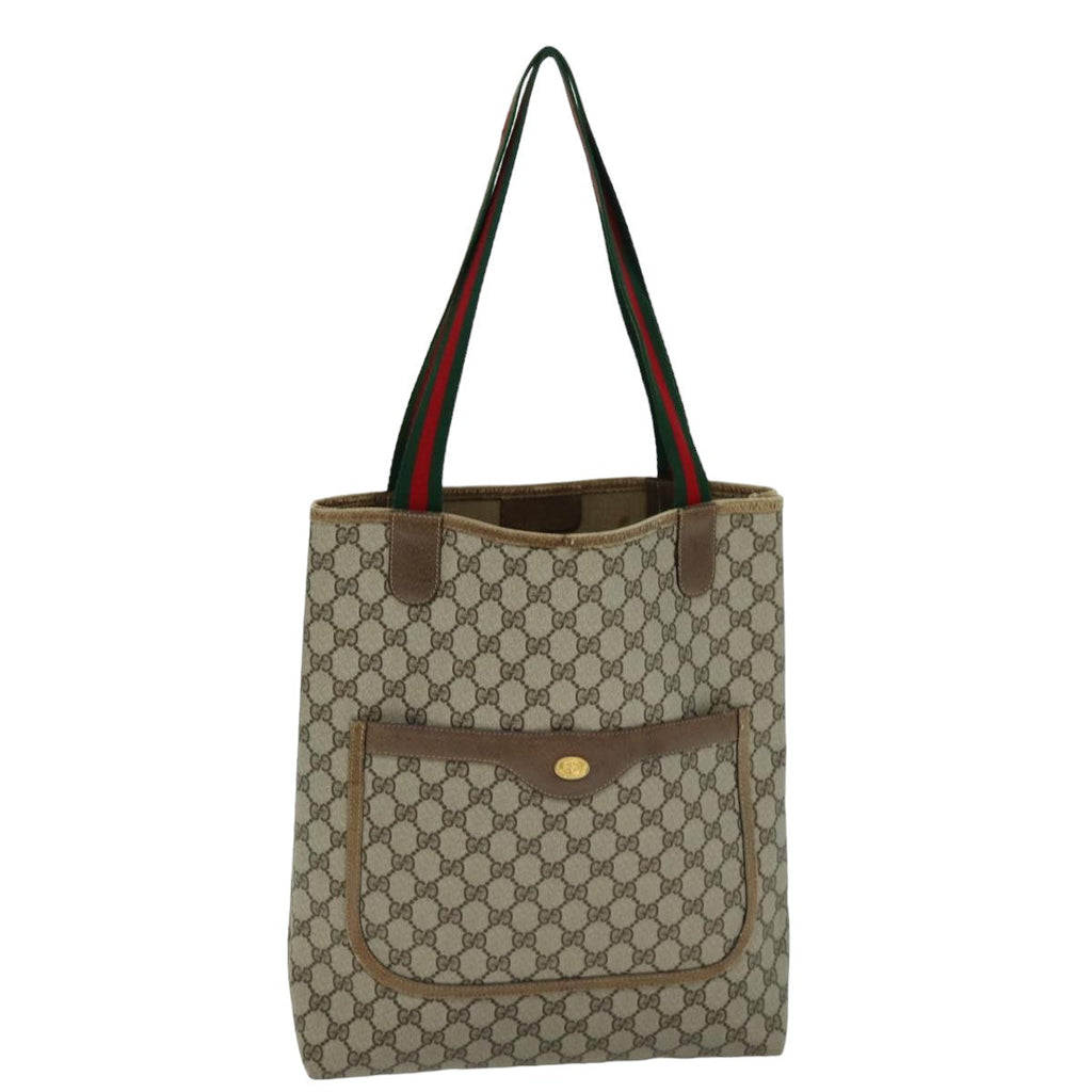 GUCCI GG Supreme Web Sherry Line Tote Bag PCVLeather Beige 39 02 003 75358