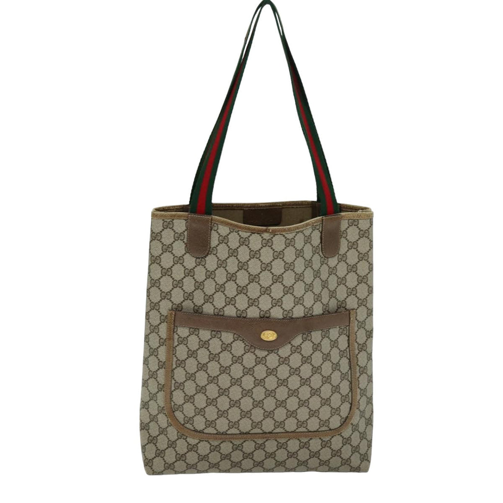 GUCCI GG Supreme Web Sherry Line Tote Bag PCVLeather Beige 39 02 003 75358