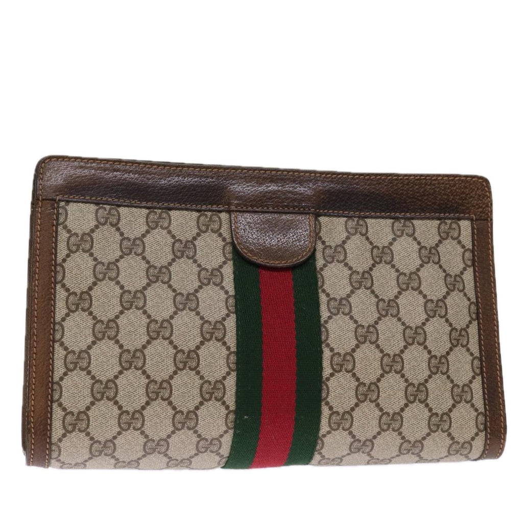 GUCCI GG Supreme Web Sherry Line Clutch Bag Beige Red 41 001 2125 28 75363