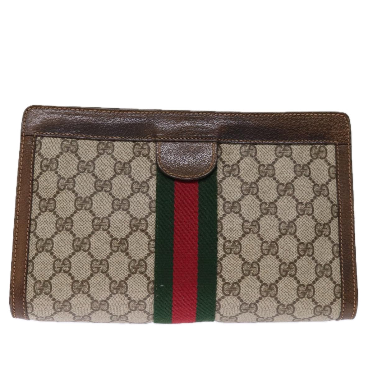 GUCCI GG Supreme Web Sherry Line Clutch Bag Beige Red 41 001 2125 28 75363