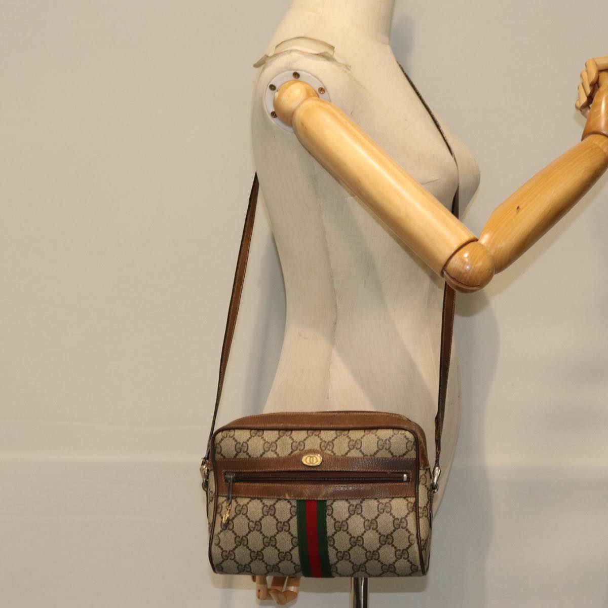 GUCCI Web Sherry Line GG Supreme Shoulder Bag Beige Red 72 001 3654 75457