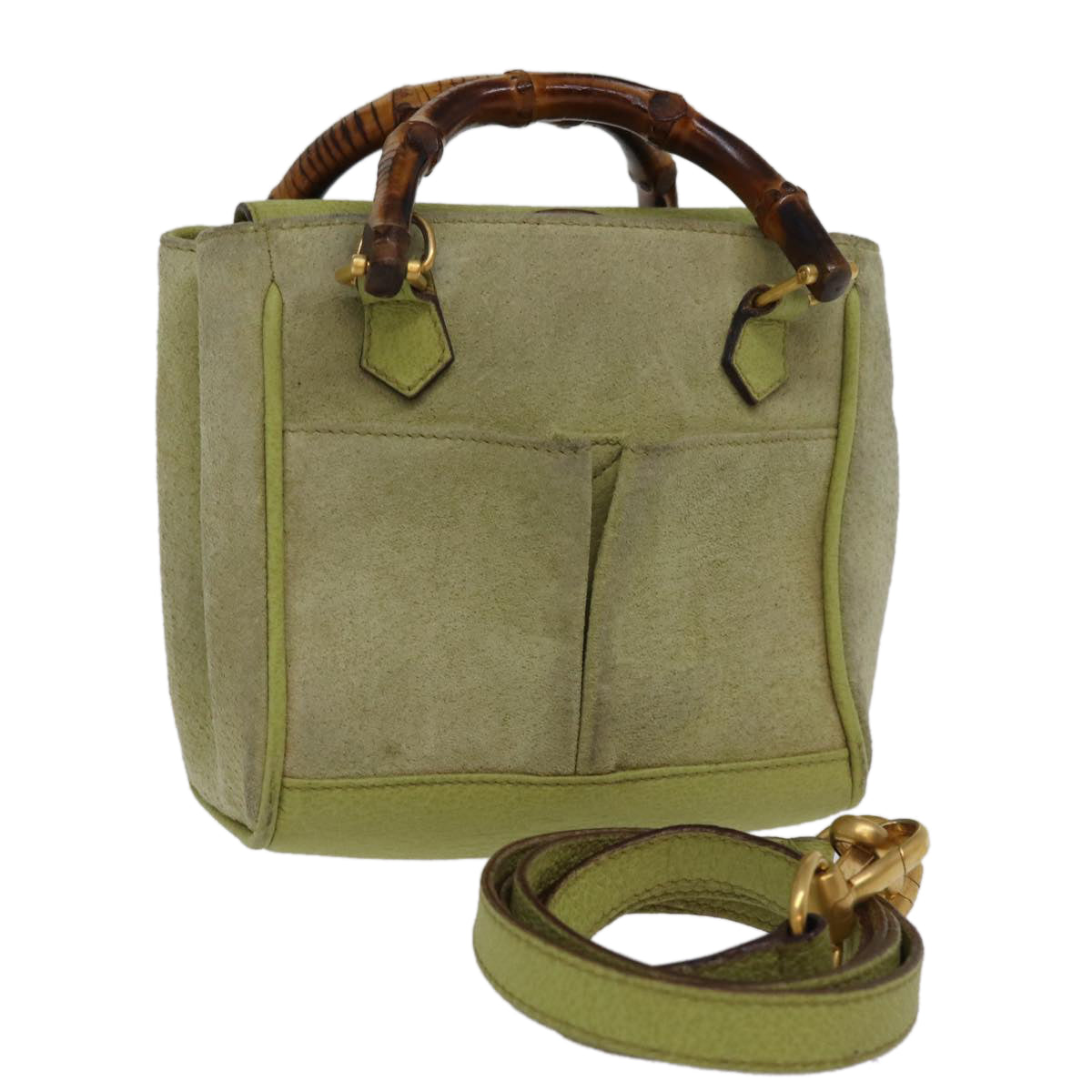 GUCCI Bamboo Hand Bag Suede 2way Green 007 2214 0238 75507