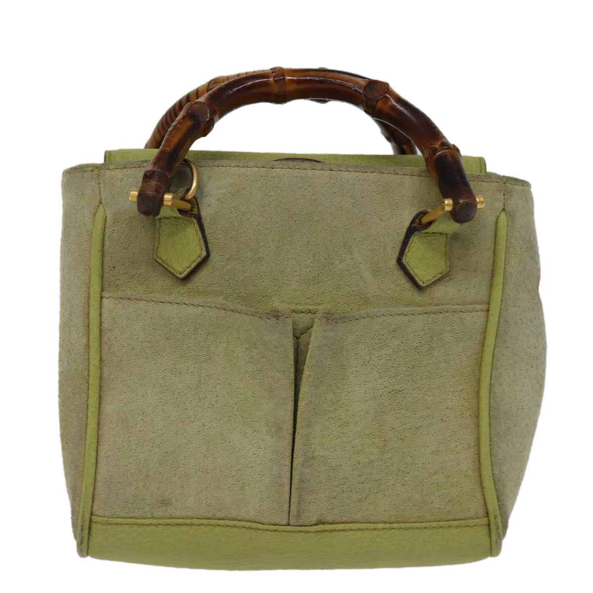GUCCI Bamboo Hand Bag Suede 2way Green 007 2214 0238 75507