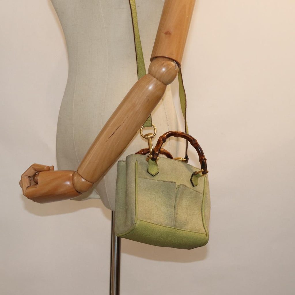 GUCCI Bamboo Hand Bag Suede 2way Green 007 2214 0238 75507